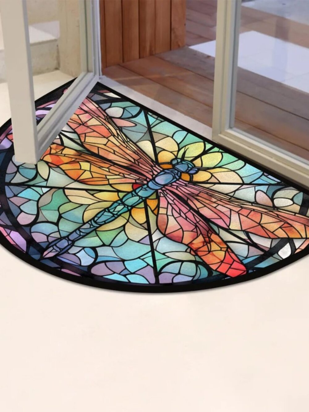Dragonfly Stained Half Round Door Mat 36" X 24"